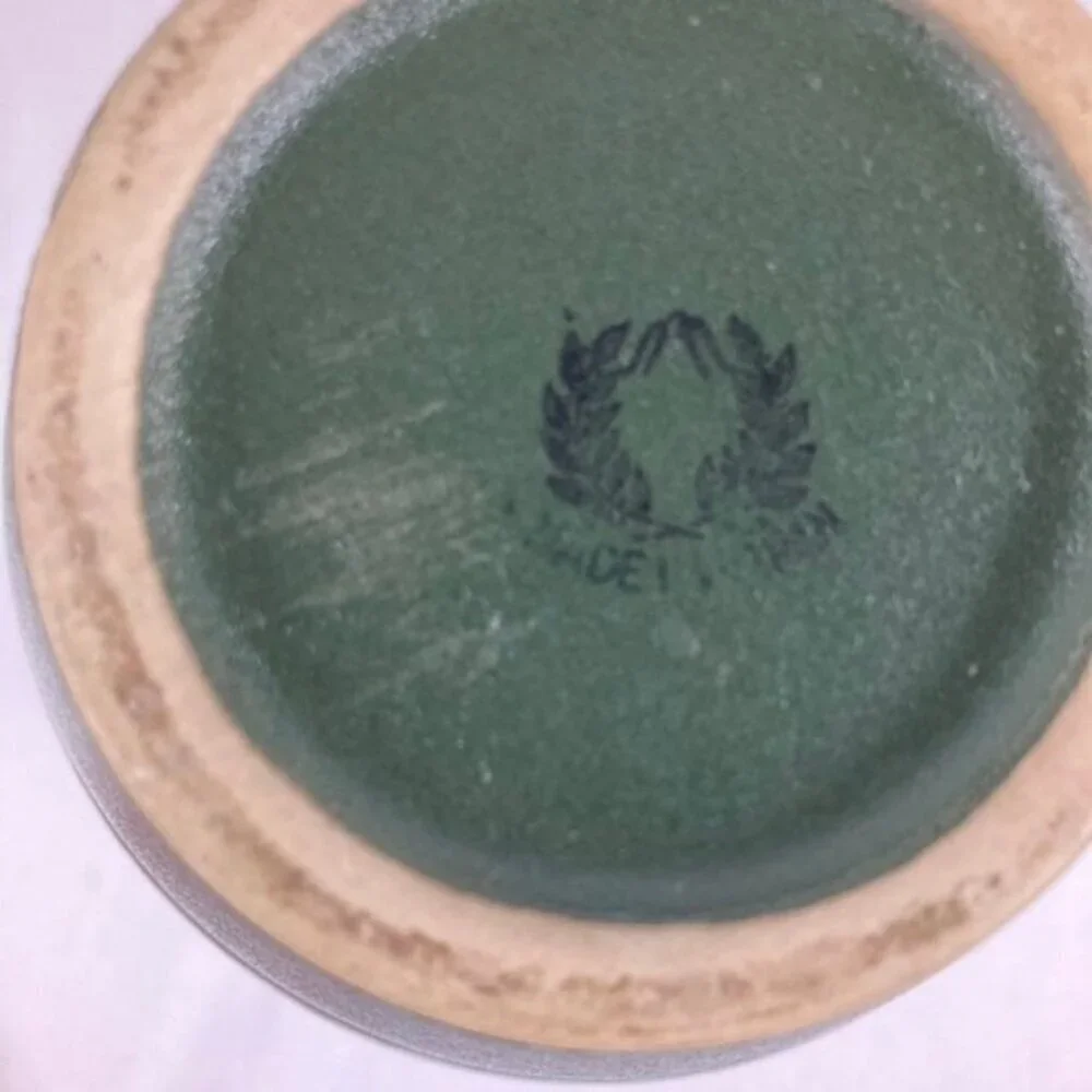 Vintage Japanese Ceramic Vase Bamboo Leaves Raised‎ Glaze